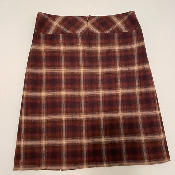 JONES WEAR Skirt Size 10 Pleated Knee Length Brown Plaid Lined Zip Back Stretch - Picture 2 of 12
